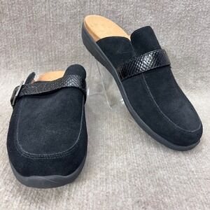 Vionic Darla Suede Clog Mules Black Leather Snake Print Buckle Comfort Size 11